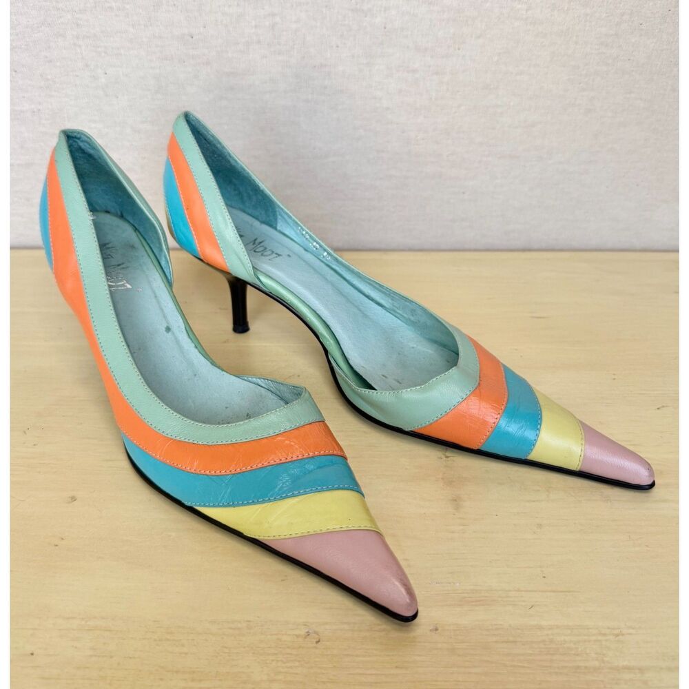 Miz Mooz Vintage Rainbow Stripe Pointed Toe Kitten Heels Rare Unique Size 40